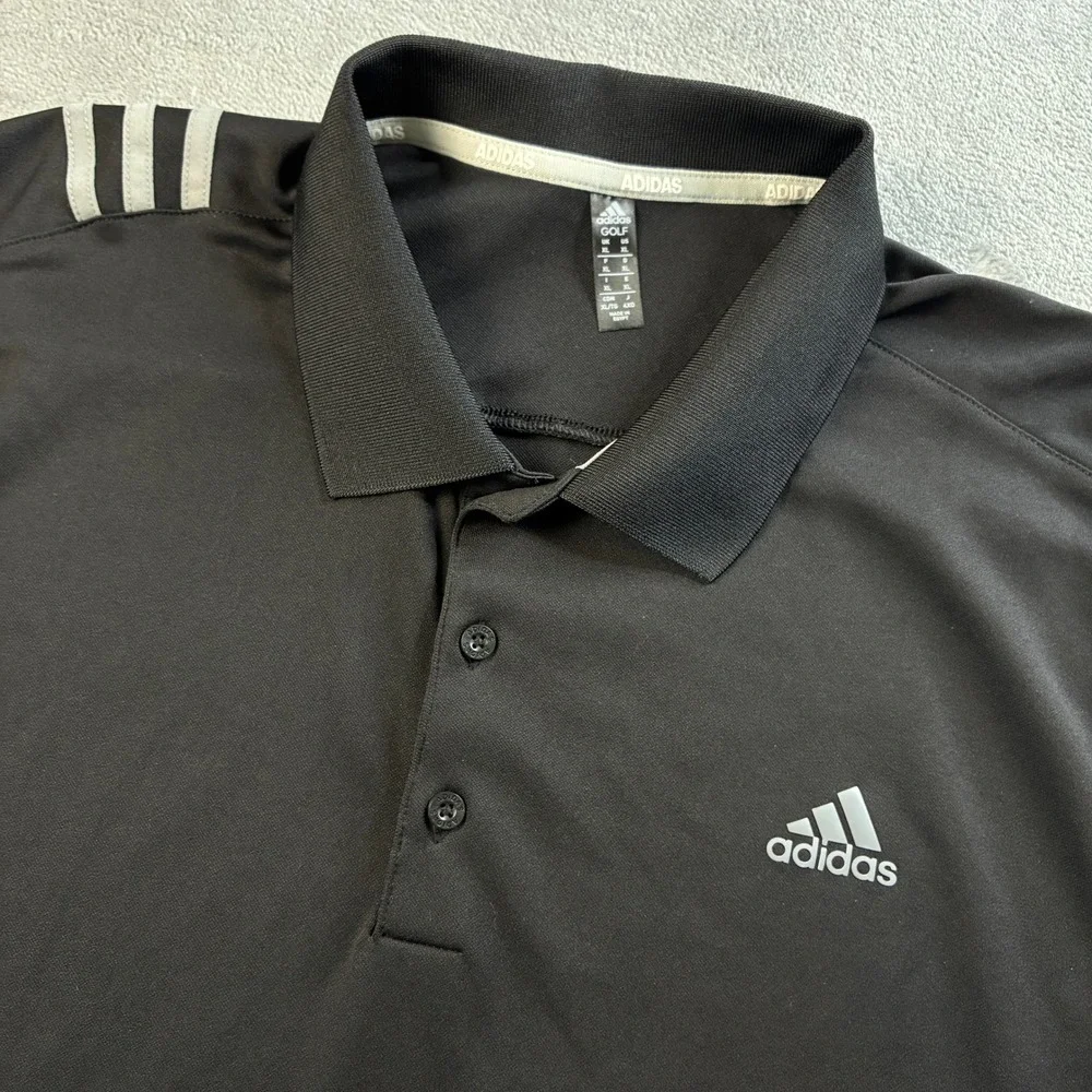 Adidas Golf Men's XL Black Short Sleeve Performance‎ Polo Shirt 3-Stripe Logo